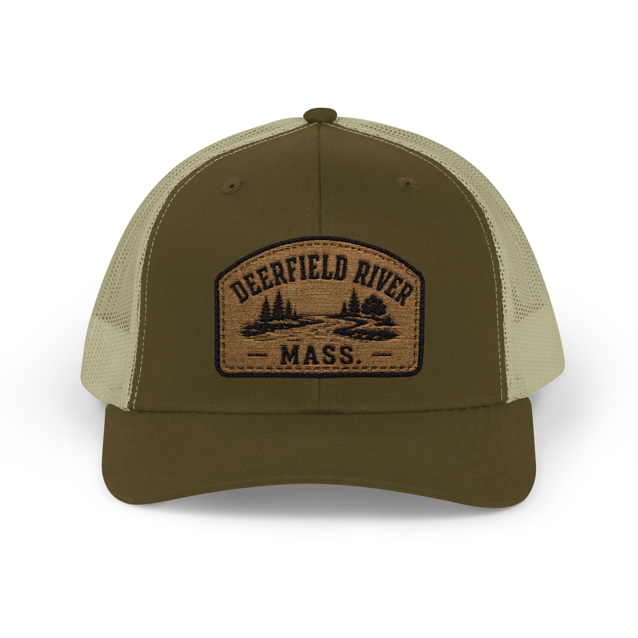 Deerfield River Retro Mountain Patch Snapback Trucker Cap