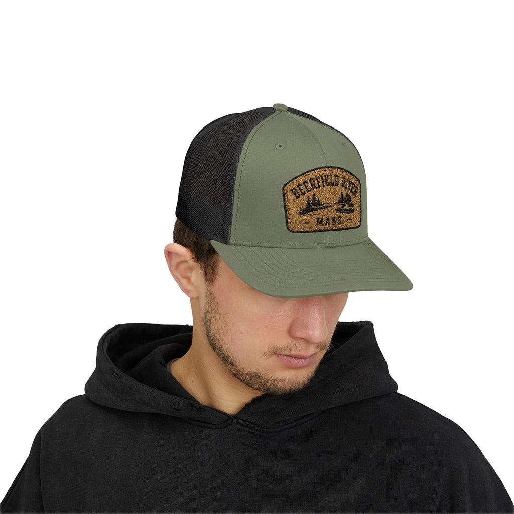 Deerfield River Retro Mountain Patch Snapback Trucker Cap