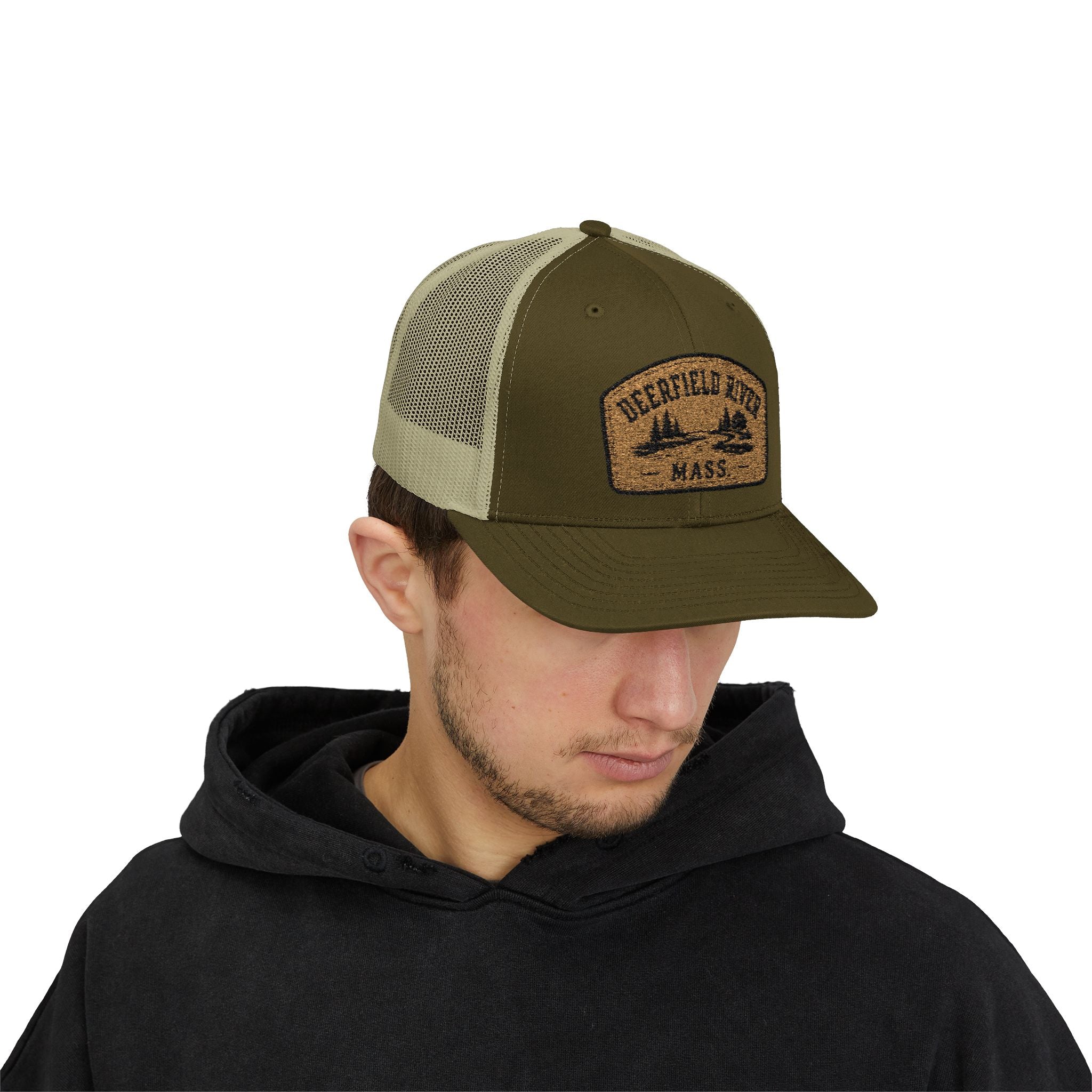 Deerfield River Retro Mountain Patch Snapback Trucker Cap
